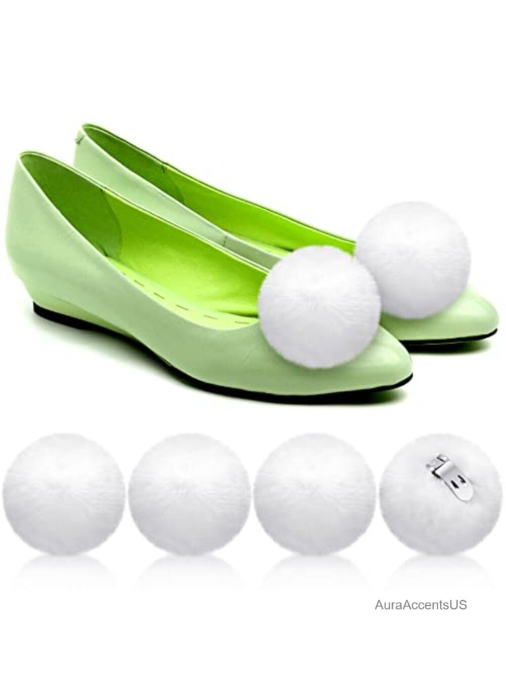 4 Pcs Faux Fur Pom Pom Shoe Clips Removable Halloween Costume Accessories